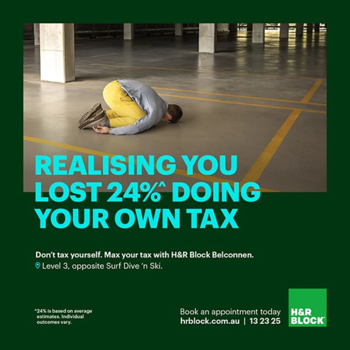 frustrated person, curled on parking floor, realising you lost 24% doing your own tax
