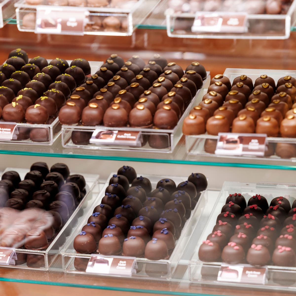 Cabinet of chocolates balls.