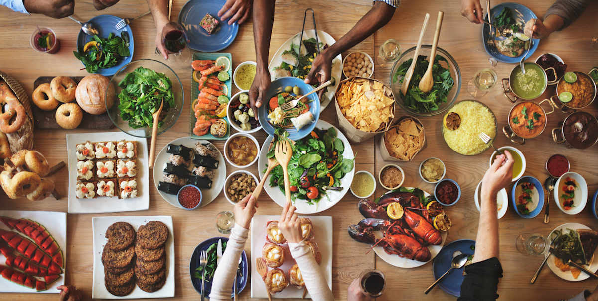 Large spread of food