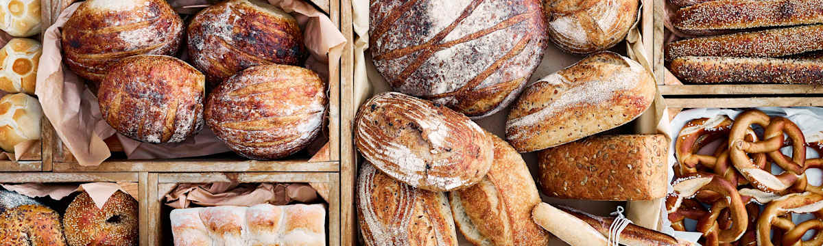 Crates of bread rolls and loaves