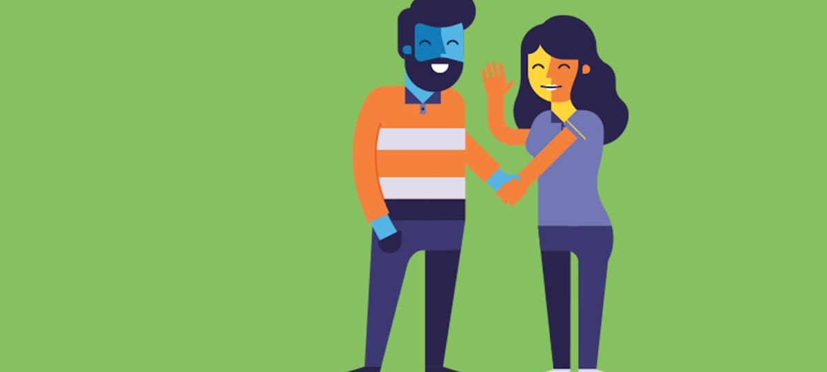 Colourful graphic of happy people 