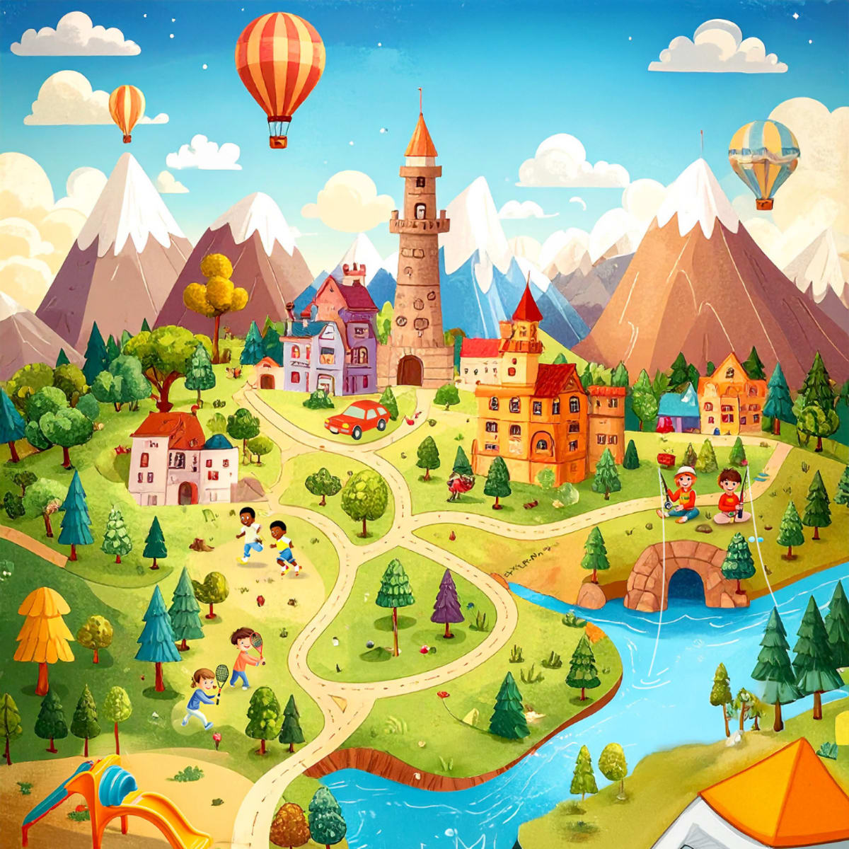 Image of a little town in a whimsical world, with text 'Book Week 2025 - Books are just worlds waiting to be opened'