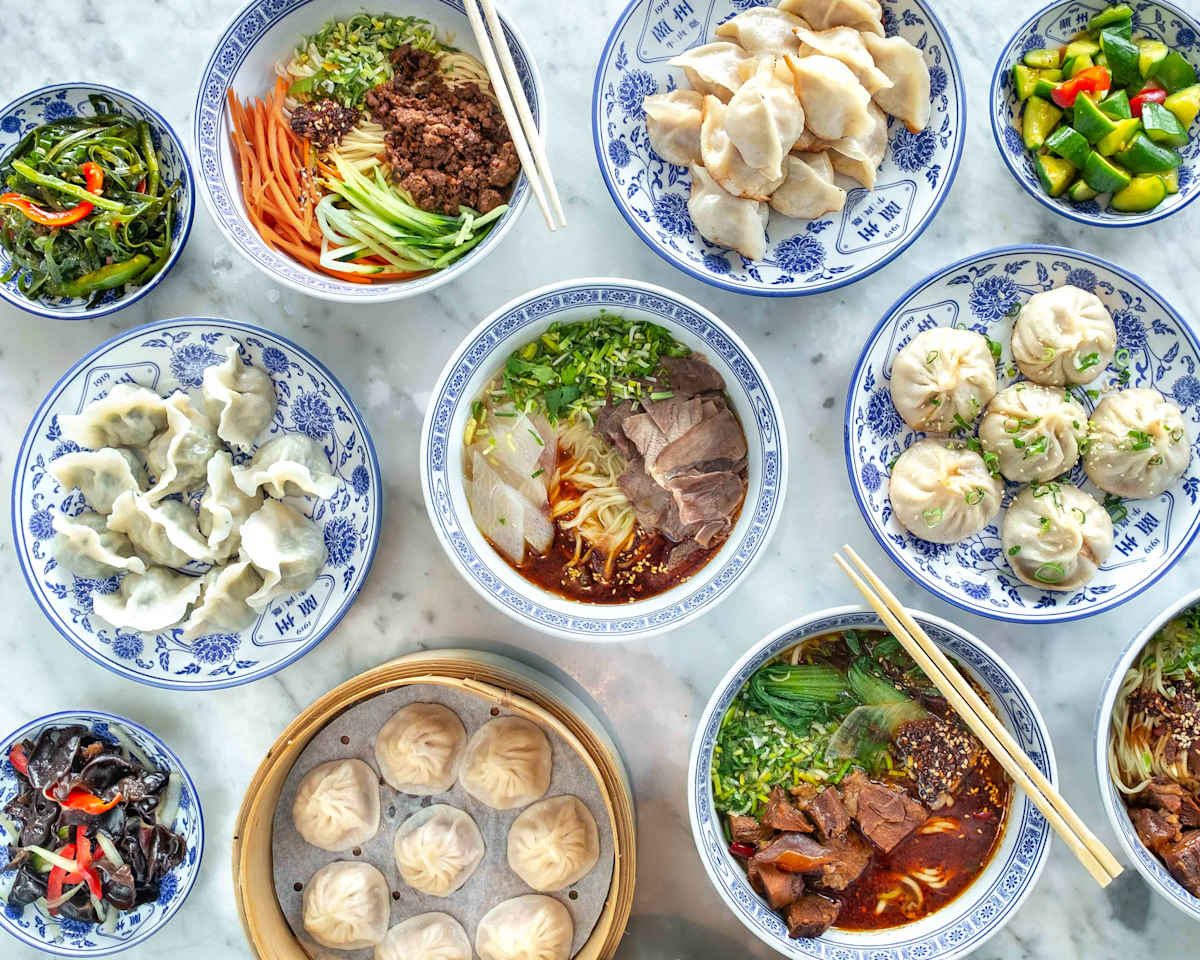 Flat-lay image of food on table