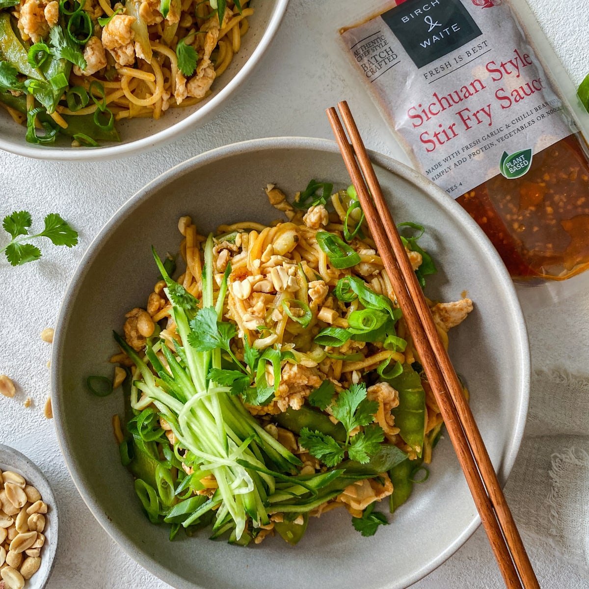 15-minute Sichuan Chicken & Snow Pea Noodles