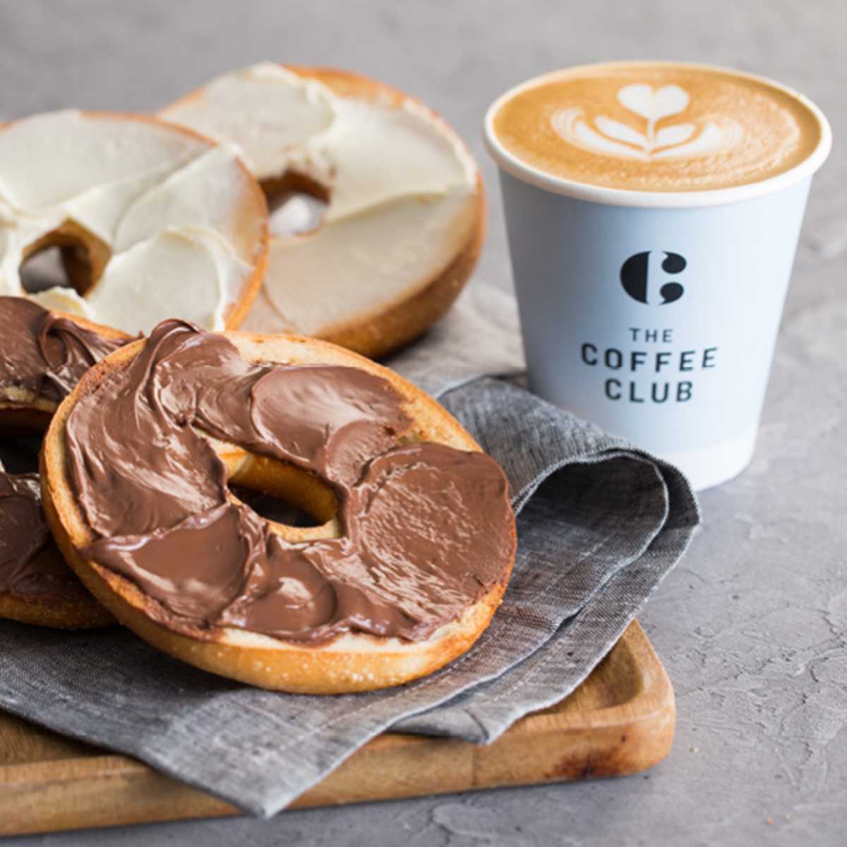 The Coffee Club - Toasted Bagel with Cream Cheese or NUTELLA