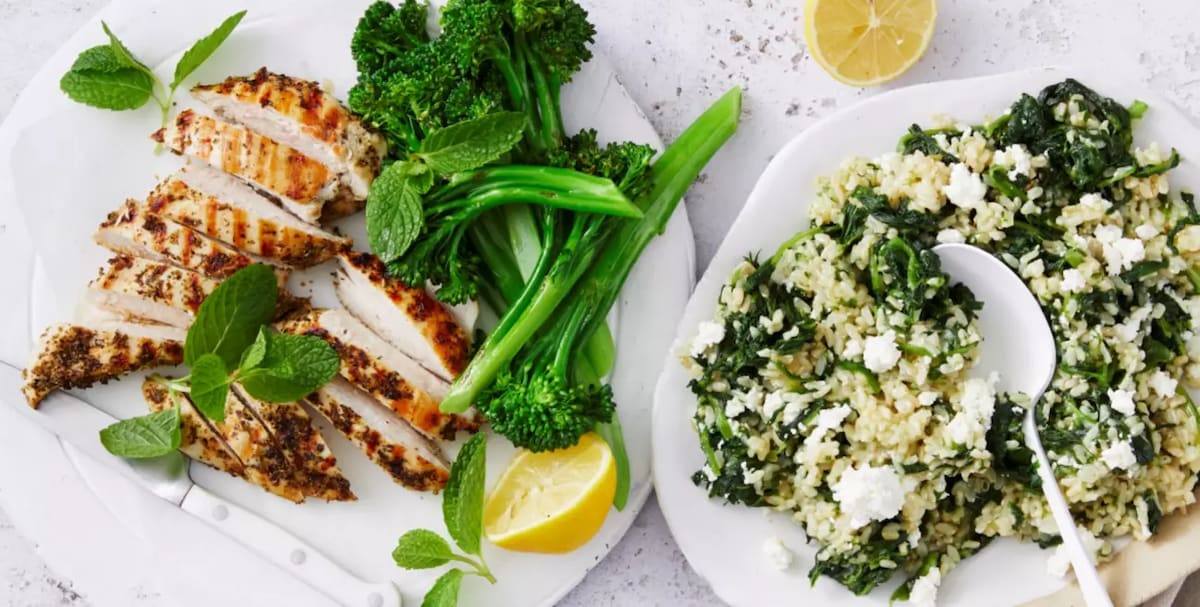Chargrilled Lemon Chicken With Spinach Rice