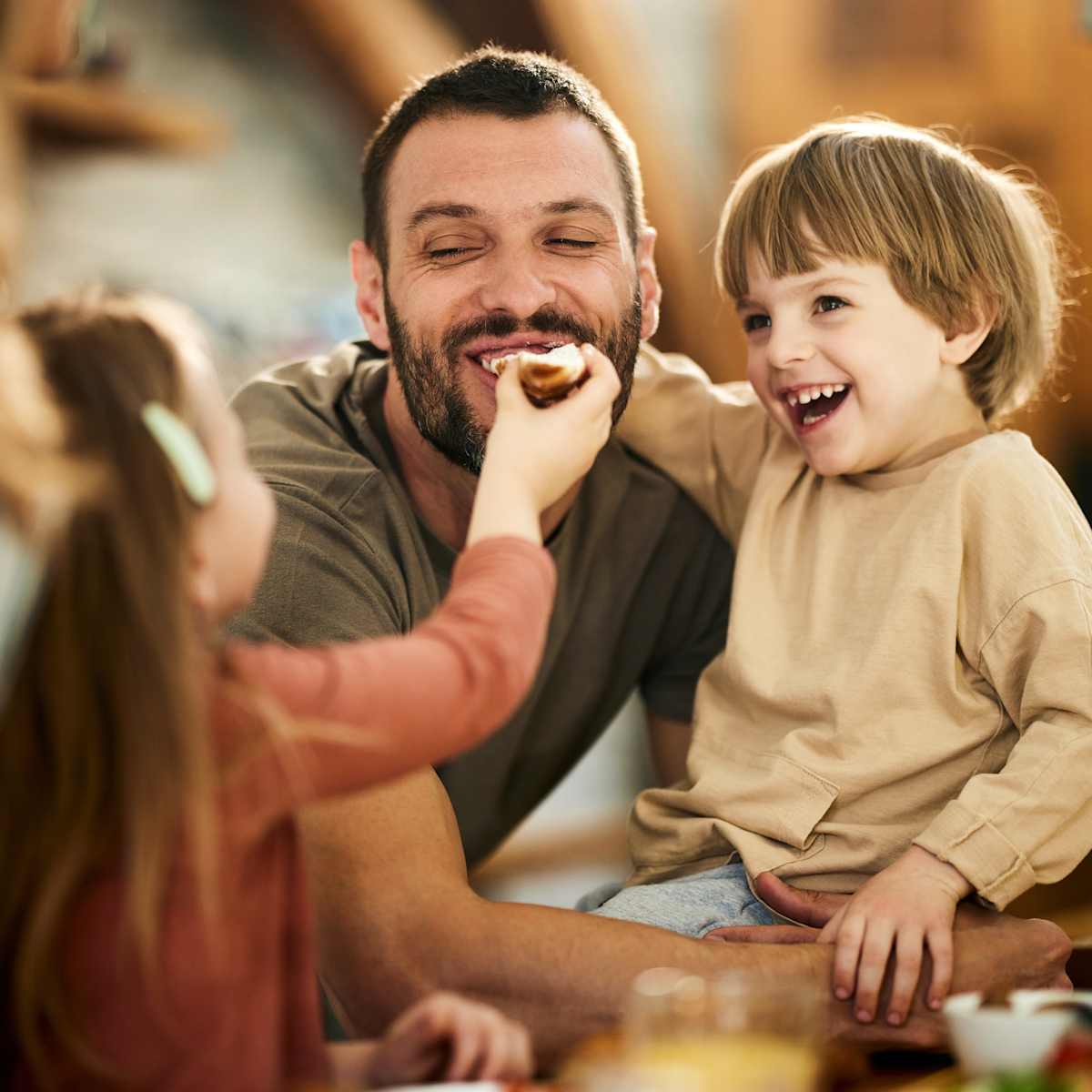 Stock Dad Eating Family Dining Kids square