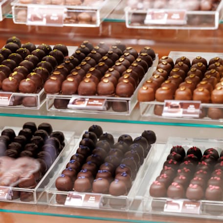 Cabinet of chocolates balls.