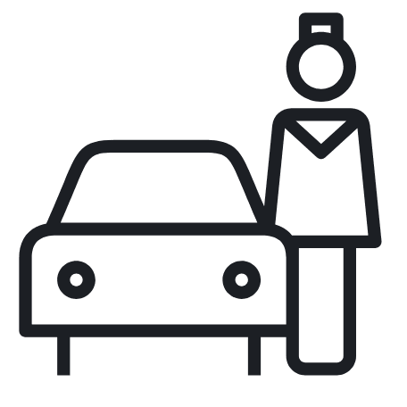 Person standing next to car icon